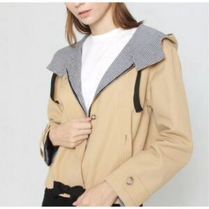 All:Row cropped gingham trim hooded trench coat size small